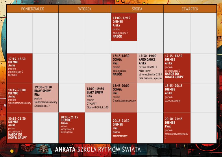 Grafik wrzesien 2024 Ankata Szkoła Rytmów Świata